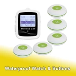 Wireless Calling System 5 Long Distance Transmitter Pagers + 1 Waterproof Buttons White For Restaurant Full Table Service