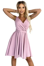 Dress with a longer back, neckline and belt Numoco