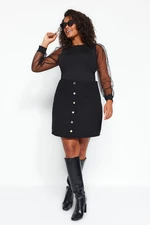 Trendyol Curve Black Plain Basic Tweed Plus Size Skirt