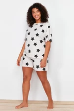 Trendyol Curve Beige Star Printed Knitted Pajamas Set