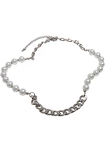 Chain necklace with various pearls - silver colors