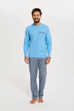 Jaromir men's pajamas with long sleeves, long pants - blue/print