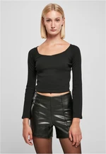 Women's black with a short rib and a wide V-neck with long sleeves Women's black with a short rib and a wide V-neck with long sleeves