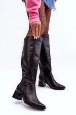 Women's leather boots with high heels black Lewski