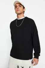 Trendyol Męska czarna bluza z bawełny oversize/Wide-Fit z długim rękawem