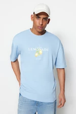 Trendyol Light Blue Unisex Oversized/Wide Cut Crew Neck Short Sleeve Printed T-Shirt