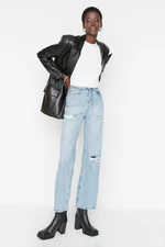 Trendyol Light Blue Ripped High Waist Wide Leg Jeans