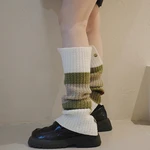 Women Knitted Leg Warmers, Fashionable Contrast Color Calf Cover Boot Socks Streetwear for Daily Party