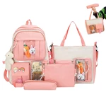 Aesthetic Backpacks 4-pcs Girls School Backpack Shoulder Bag Pencil Bag Waist Bag Set With Cute Pins And Pendants For Girls