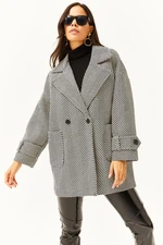 Olalook Women's Black Lined Pocket Oversize Herringbone Coat