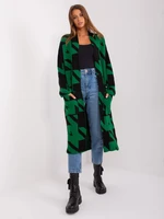 Green and black long cardigan with pockets