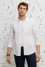 AC&Co / Altınyıldız Classics Men's Beige-white Slim Fit Slim Fit Buttoned Collar 100% Cotton Striped Shirt