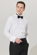 ALTINYILDIZ CLASSICS Men's White Slim Fit Slim Fit Shirt with Ankle Collar Long Sleeved Classic Shirt.