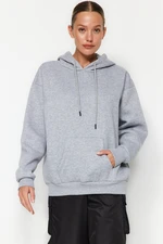 Trendyol Gray Melange Thick Fleece Inside Oversize/Wide Fit Hoodie Basic Knitted Sweatshirt