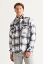AC&Co / Altınyıldız Classics Men's Ecru Blue Oversize Loose Cut Button Collar Pocket Plaid Patterned Lumberjack Winter Shirt Jacket