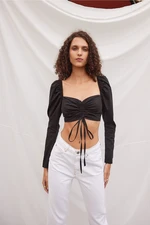 VATKALI Balloon Sleeve Poplin Crop Blouse Black