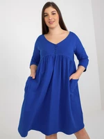 Dark blue basic dress size plus with 3/4 sleeves