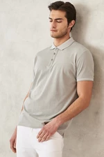 AC&Co / Altınyıldız Classics Men's Non-shrinking Cotton Fabric Slim Fit Slim Fit Gray Anti-roll Polo Neck T-Shirt.