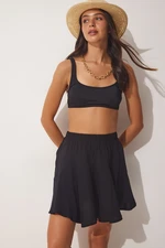 Happiness İstanbul Women's Black Flowy Viscose Shorts Skirt