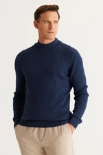 AC&Co / Altınyıldız Classics Men's Indigo Slim Fit Slim-Fit Cut Half Turtleneck Cotton Jacquard Knitwear Sweater.
