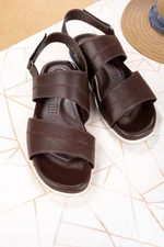 Ducavelli Viasna Genuine Leather Men's Slippers, Genuine Leather Slippers, Orthopedic Sole Slippers, Rubber Sole.
