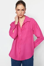 Trendyol Fuchsia Single Pocket Boyfriend/Wide Fit Cotton Woven Shirt