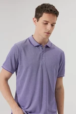 AC&Co / Altınyıldız Classics Men's Shrink-Resistant Cotton Fabric Slim Fit Narrow Cut Purple-White Non-Roll Polo Collar T-Shirt