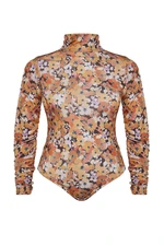 Trendyol Curve Multicolored Floral Print Knitted Body with Snap fastener