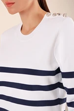 Bigdart 15820 Button Detailed Striped Sweater - C.Navy Blue