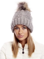 Brown cap with fur pompom