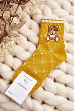 Vzorované dámské ponožky s medvídkem, žluté