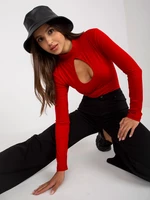 Red cotton blouse with basic turtleneck