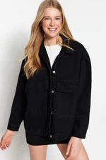 Trendyol Black Pocket Detailed Oversized Denim Jacket