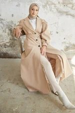 InStyle Diana Balloon Sleeve Belted Cashmere Coat - Beige