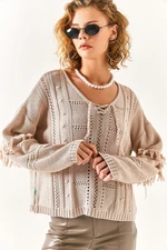 Olalook Women's Stone Lace Detailed Knitwear Blouse with Openwork