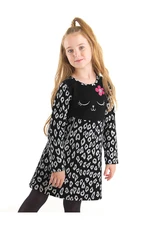 Denokids Floral Leopard Print Cat Girl Knitted Black Dress