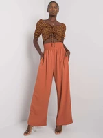 RUE PARIS Light brown fabric trousers with high waist