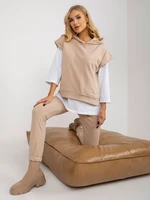 Beige three-piece casual set with sweatshirt