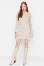 Trendyol Beige Beige Fitted Mini Knitwear Basic Dress