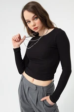 Lafaba Women's Black Corduroy Long Sleeve Crop Top