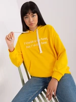 Women's dark yellow kangaroo sweatshirt with inscription