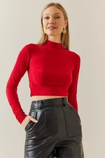 XHAN Red Turtleneck Crop Blouse