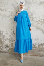 InStyle Yena Burgundy Dress with Tie Sleeves - Blue