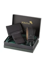 Polo Air Boxed Sports Black Men's Wallet Belt Card Holder Set