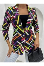 armonika Women's Black Color Striped One-Button Jacket