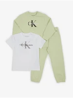 Calvin Klein Set of girls' T-shirt, sweatshirt and sweatpants in white and green Ca - Girls