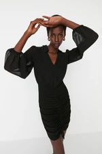 Trendyol Black Mini Gather Detailní tkané šaty