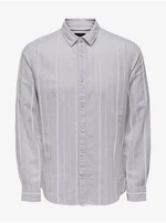 Light grey men's striped shirt with linen ONLY & SONS Cai - Men