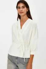 Trendyol Stone Double Breasted Tie Detailed Woven Blouse