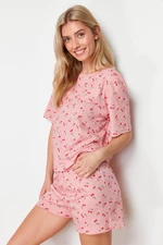 Trendyol Multicolored Cotton Cherry Pattern Knitted Pajamas Set